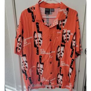 Halloween II Michael Myers Graphic Print Camp Short Sleeve Button Up Men's XL